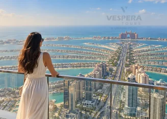 Panoramic Palm Jumeirah view from The View at The Palm