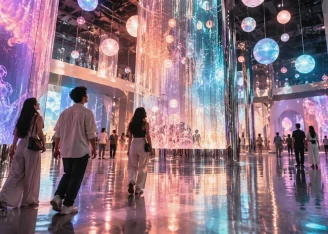 House of Hype Dubai immersive light art installation and visitors.